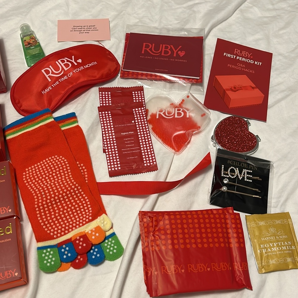 Ruby love box new! teen hipster black YS, reusable pads socks wipes & more!